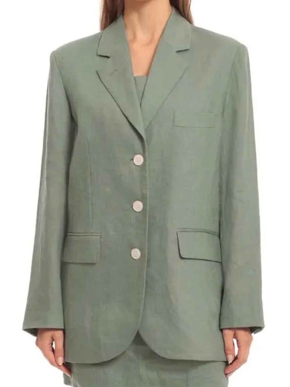 AVEC LES FILLES Linen Blend Boyfriend Blazer Sage Green Size XS